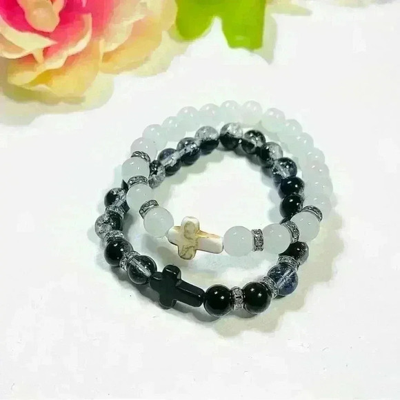 Cross Rhinestone Beaded Bracelets - Picture 1 of 7